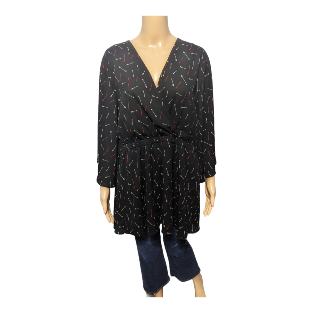 Torrid Black and Red Arrow Print Georgette Blouse 1